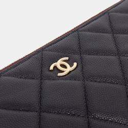 Pre Owned Chanel Black Leather Caviar Clutch New Medium