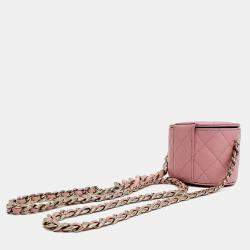 Pre Owned Chanel Pink Leather Vanity Cosmetic Mini Crossbody Bag