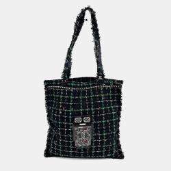 Pre Owned Chanel Black Tweed Tweed Robot Chain Shopper Bag