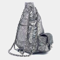 Pre Owned Chanel Silver Leather backpack