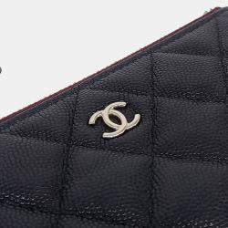 Pre Owned Chanel Black Leather Caviar Pouch