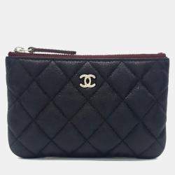 Pre Owned Chanel Black Leather Caviar Pouch