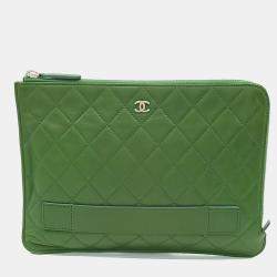 Pre Owned Chanel Green Leather clutch