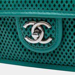 Pre Owned Chanel Green Small Perforated Calfskin Up In The Air Flap