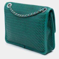 Pre Owned Chanel Green Small Perforated Calfskin Up In The Air Flap