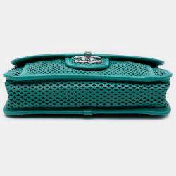 Pre Owned Chanel Green Small Perforated Calfskin Up In The Air Flap