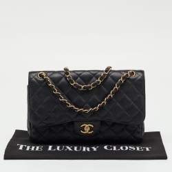 Pre Owned Chanel Black Quilted Caviar Leather Jumbo Classic Double Flap Bag