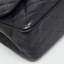 Pre Owned Chanel Black Quilted Caviar Leather Jumbo Classic Double Flap Bag