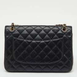 Pre Owned Chanel Black Quilted Caviar Leather Jumbo Classic Double Flap Bag
