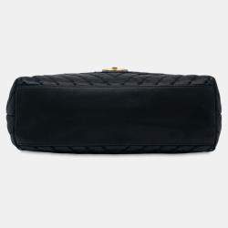 Pre Owned Chanel Black Large Chevron Iridescent Calfskin Surpique Flap