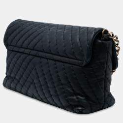 Pre Owned Chanel Black Large Chevron Iridescent Calfskin Surpique Flap