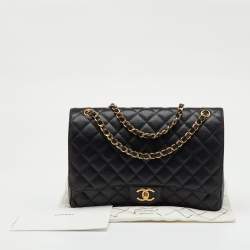 Pre Owned Chanel Black Quilted Leather Maxi Classic Double Flap Bag
