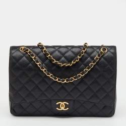 Pre Owned Chanel Black Quilted Leather Maxi Classic Double Flap Bag