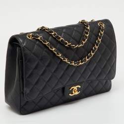 Pre Owned Chanel Black Quilted Leather Maxi Classic Double Flap Bag
