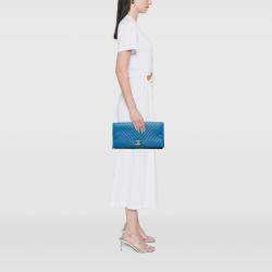 Pre Owned Chanel Blue CC Chevron Lambskin Fold Over Clutch