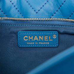 Pre Owned Chanel Blue CC Chevron Lambskin Fold Over Clutch