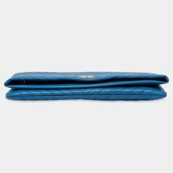 Pre Owned Chanel Blue CC Chevron Lambskin Fold Over Clutch