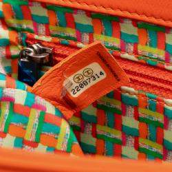 Pre Owned Chanel Orange Medium Quilted Lambskin Rubber Coco Rain Flap
