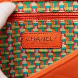 Pre Owned Chanel Orange Medium Quilted Lambskin Rubber Coco Rain Flap