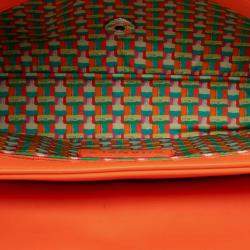 Pre Owned Chanel Orange Medium Quilted Lambskin Rubber Coco Rain Flap