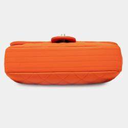 Pre Owned Chanel Orange Medium Quilted Lambskin Rubber Coco Rain Flap