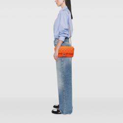 Pre Owned Chanel Orange Medium Quilted Lambskin Rubber Coco Rain Flap