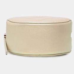 Pre Owned Chanel White Iridescent Quilted Lambskin Round Clutch With Chain