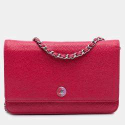 Pre Owned Chanel Pink Caviar Bicolor CC Wallet On Chain