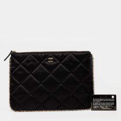 Pre Owned Chanel Black CC Quilted Satin Chain Around Clutch