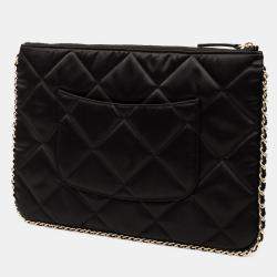 Pre Owned Chanel Black CC Quilted Satin Chain Around Clutch