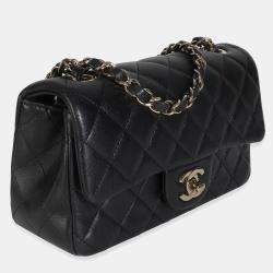 Pre Owned Chanel Black Quilted Lambskin Mini Rectangular Flap Bag