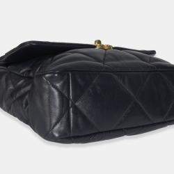 Pre Owned Chanel Navy Quilted Shiny Lambskin Medium Chanel 19 Flap Bag