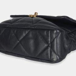 Pre Owned Chanel Navy Quilted Shiny Lambskin Medium Chanel 19 Flap Bag