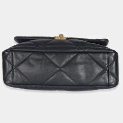 Pre Owned Chanel Navy Quilted Shiny Lambskin Medium Chanel 19 Flap Bag
