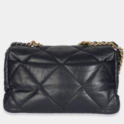 Pre Owned Chanel Navy Quilted Shiny Lambskin Medium Chanel 19 Flap Bag