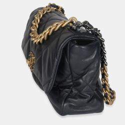 Pre Owned Chanel Navy Quilted Shiny Lambskin Medium Chanel 19 Flap Bag
