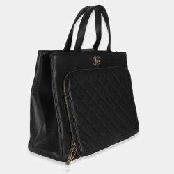 Pre Owned Chanel Black Quilted Caviar Medium Business Affinity Tote
