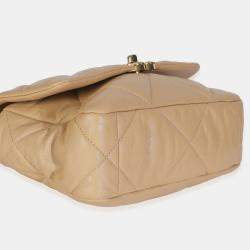 Pre Owned Chanel Beige Quilted Lambskin Chanel 19 Flap Bag