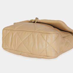 Pre Owned Chanel Beige Quilted Lambskin Chanel 19 Flap Bag