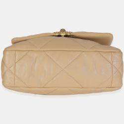 Pre Owned Chanel Beige Quilted Lambskin Chanel 19 Flap Bag