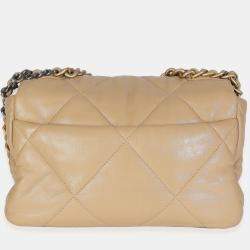 Pre Owned Chanel Beige Quilted Lambskin Chanel 19 Flap Bag