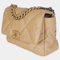 Pre Owned Chanel Beige Quilted Lambskin Chanel 19 Flap Bag