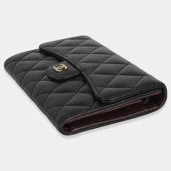 Pre Owned Chanel Black Quilted Caviar Long Classic Flap Wallet