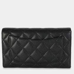 Pre Owned Chanel Black Quilted Caviar Long Classic Flap Wallet