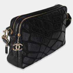 Pre Owned Chanel Vintage Black Lambskin Jersey Scales Camera Case