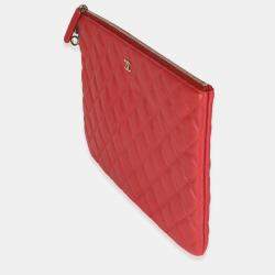 Pre Owned Chanel Red Quilted Lambskin Medium Casino Beauty CC Cosmetic Case