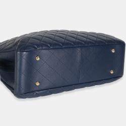 Pre Owned Chanel Blue Quilted Calfskin Large CC Shopping Tote Bag
