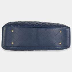 Pre Owned Chanel Blue Quilted Calfskin Large CC Shopping Tote Bag