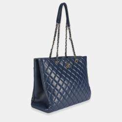 Pre Owned Chanel Blue Quilted Calfskin Large CC Shopping Tote Bag