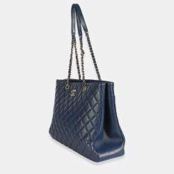 Pre Owned Chanel Blue Quilted Calfskin Large CC Shopping Tote Bag